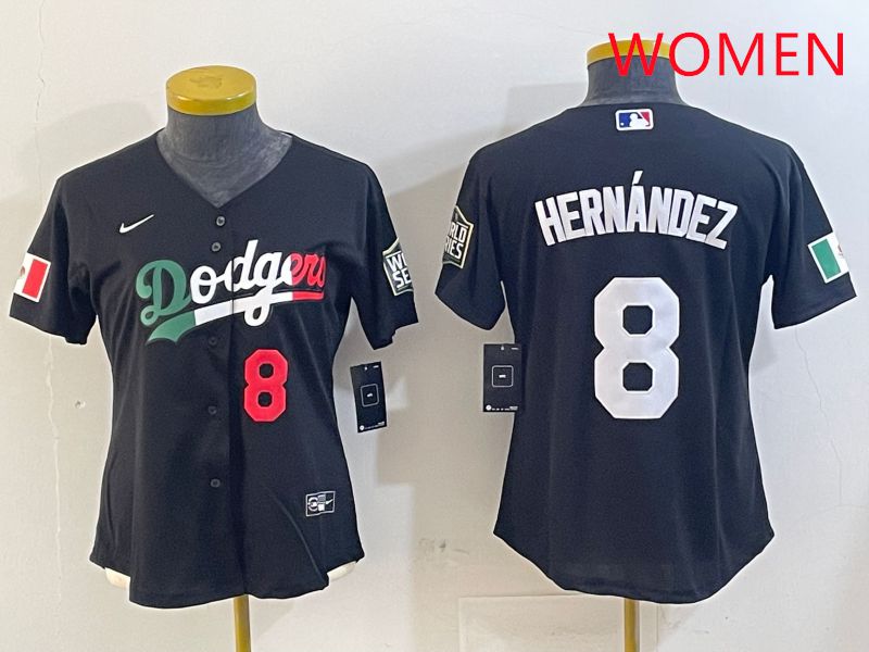 Women Los Angeles Dodgers 8 Hernandez Black Game 2025 Nike MLB Jersey style 4036